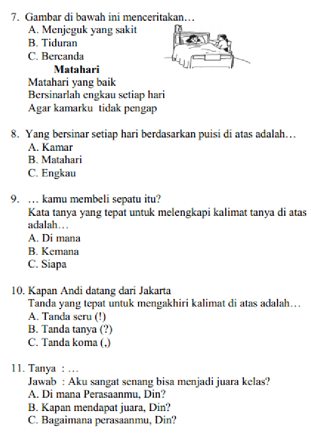 20 Soal Bahasa Indonesia Kelas 1 Sd Semester Ganjil Soal Jawaban 20 Soal Bahasa Indonesia Kelas 1 Sd Semester Ganjil Soal Jawaban