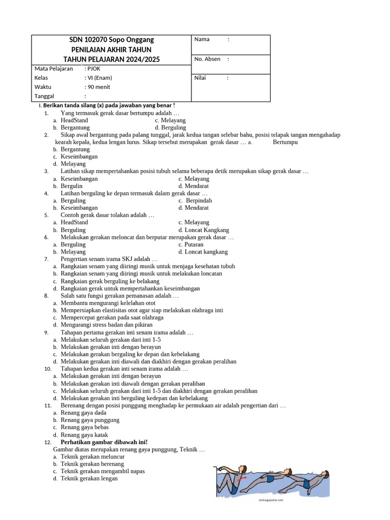 Penilaian Akhir PJOK Kelas VI 2024 2025 PDF Penilaian Akhir PJOK Kelas VI 2024 2025 PDF