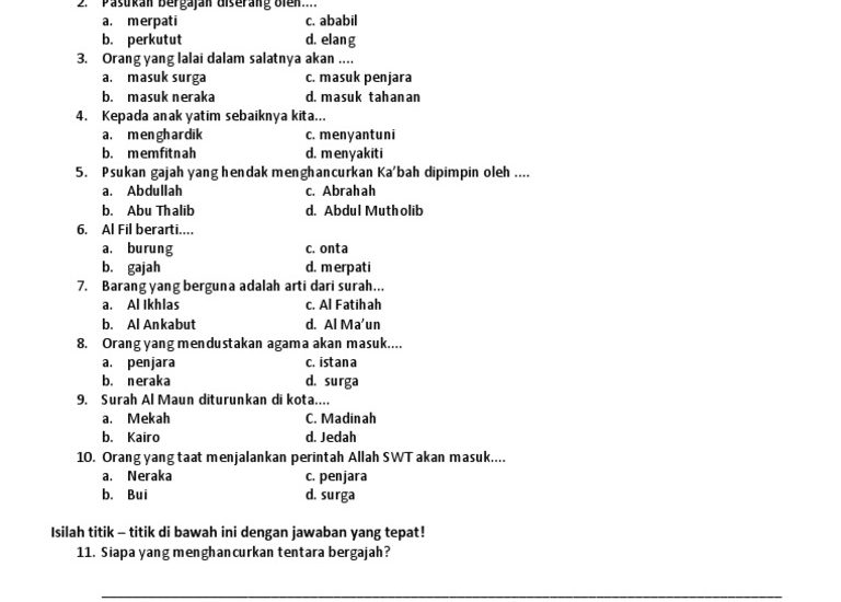 soal agama kelas 5 semester 2