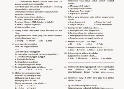 soal bahasa indonesia kelas 4 semester 2 dan kunci jawaban