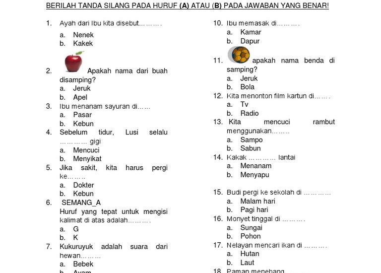 soal pts bahasa indonesia kelas 1 semester 2