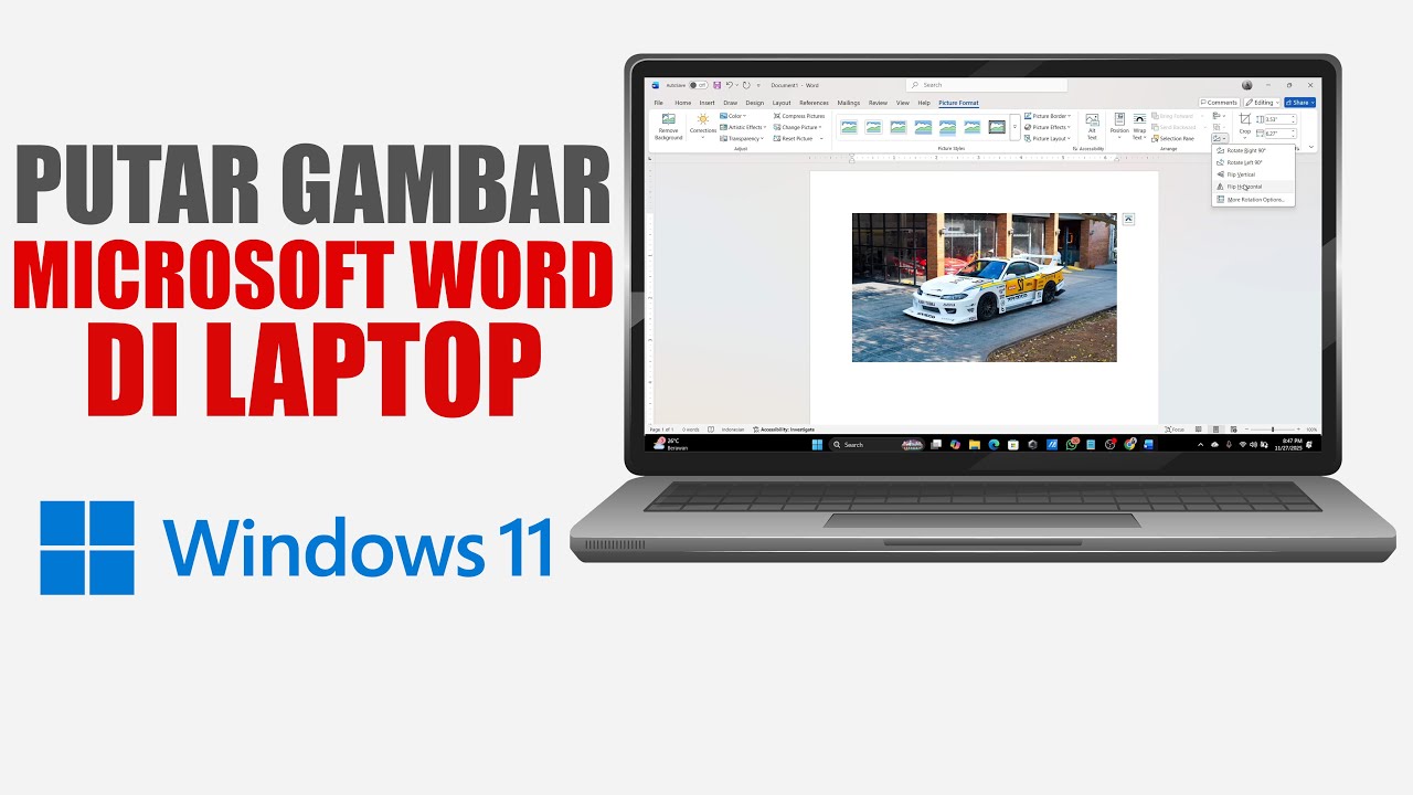 Cara Putar Gambar Atau Mirror Pada Microsoft Word Laptop - YouTube Cara Putar Gambar Atau Mirror Pada Microsoft Word Laptop - YouTube