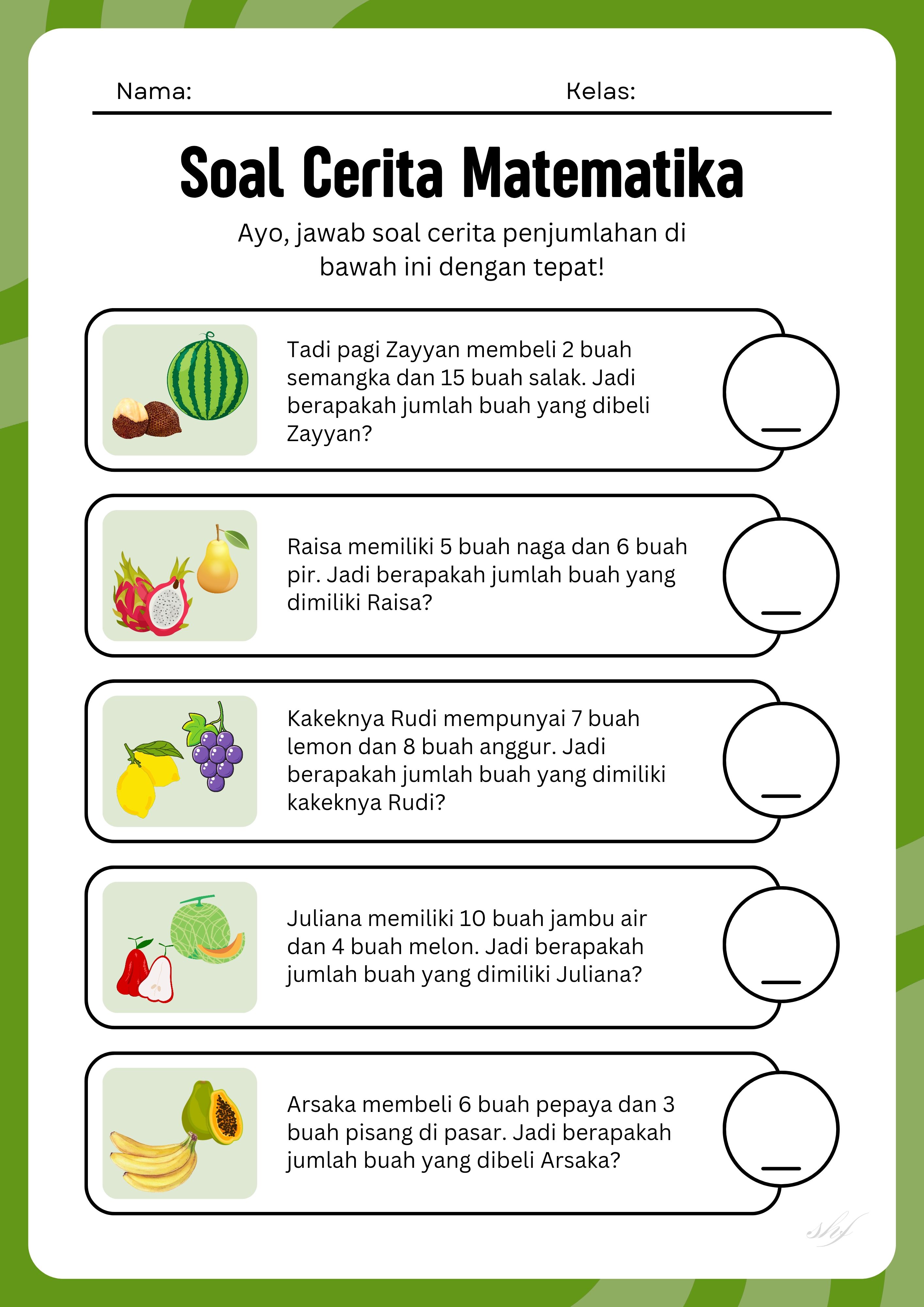 Soal cerita matematika penjumlahan Ide membaca Matematika prasekolah