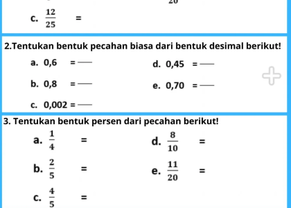 5 Contoh Soal UAS I Matematika Desimal Menjadi Persen Kelas 4 yang Wajib Dicoba