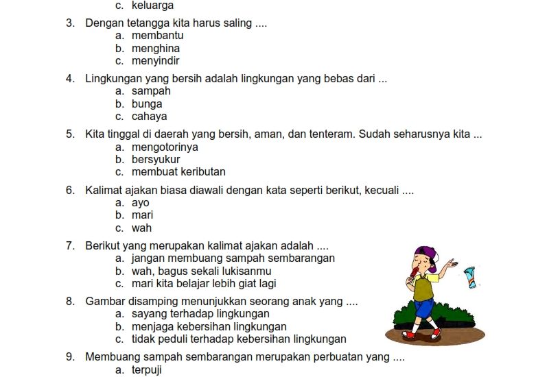5 Contoh Soal UAS Kelas 4 SD Tentang Kebersihan Lingkungan yang Wajib Dikuasai Siswa