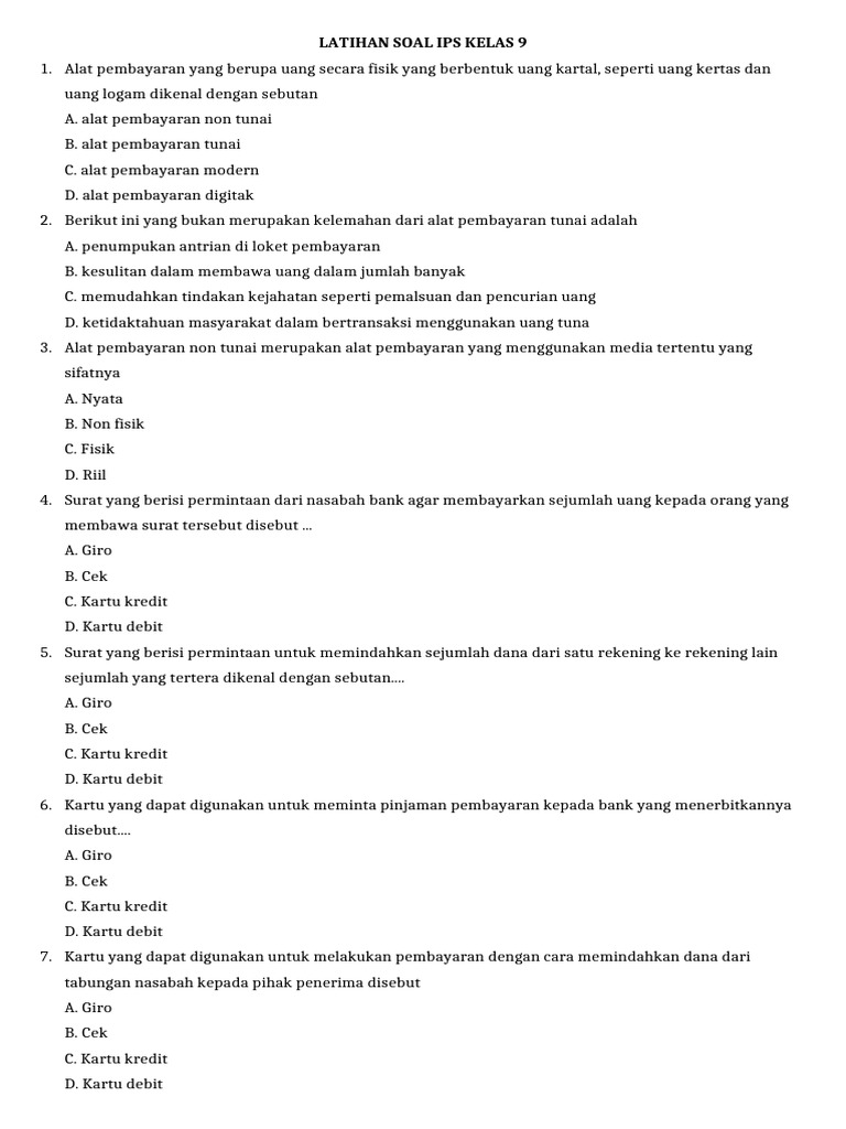 Latihan Soal Ips Kelas 9 PDF Latihan Soal Ips Kelas 9 PDF