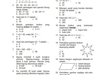 7 Contoh Soal UAS Kelas 4 SD Kurikulum 2013 Tahun 2018 yang Sering Muncul