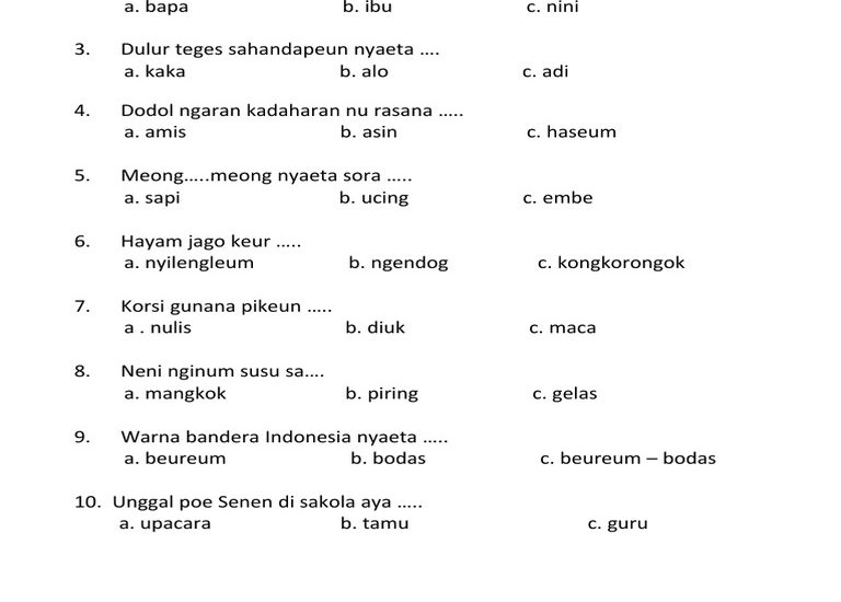 7 Soal Bahasa Sunda Kelas 6 Semester 1 yang Wajib Dikuasai Sebelum Ujian