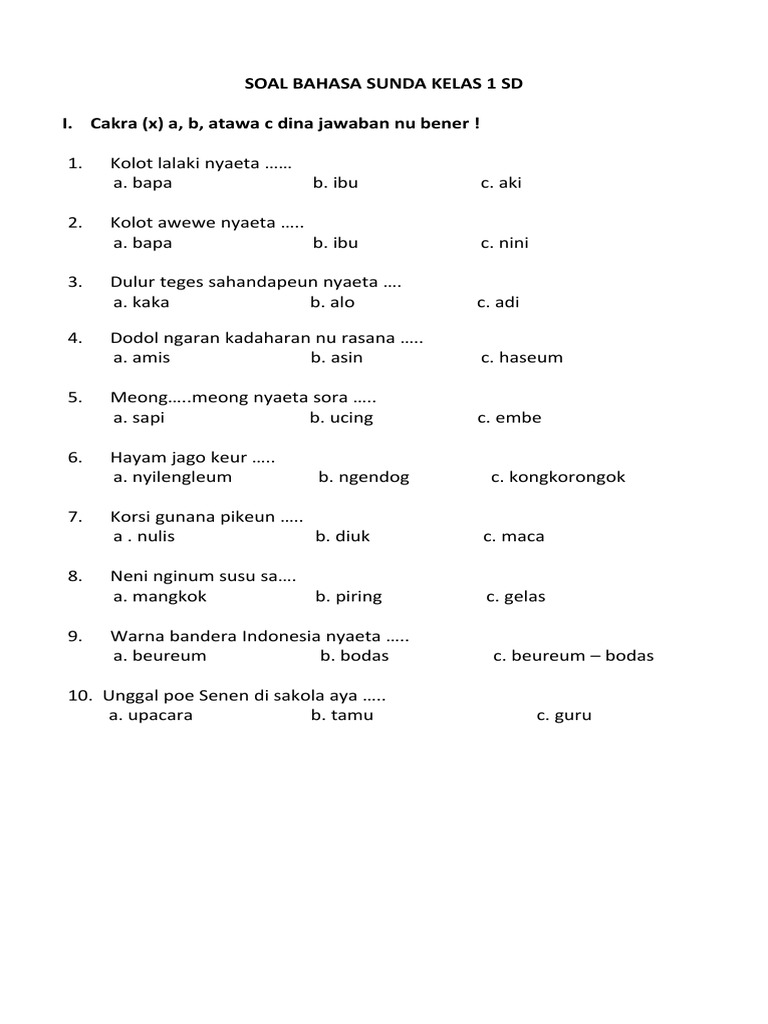 7 Soal Bahasa Sunda Kelas 6 Semester 1 yang Wajib Dikuasai Sebelum Ujian