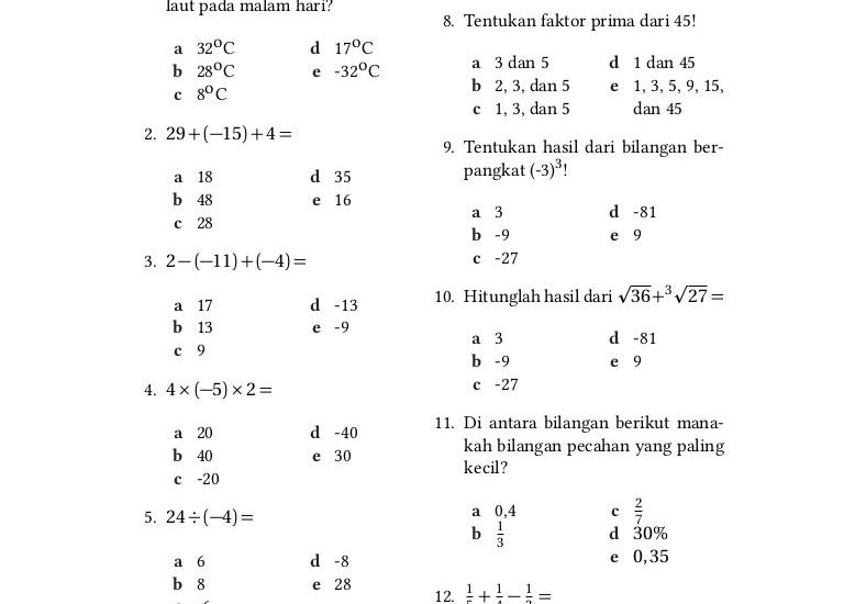 30 Contoh Soal Matematika Kelas 7 Semester 2 dan Pembahasannya: Ternyata Ini Trik Cepat Penjumlahan Pengurangan Pecahan