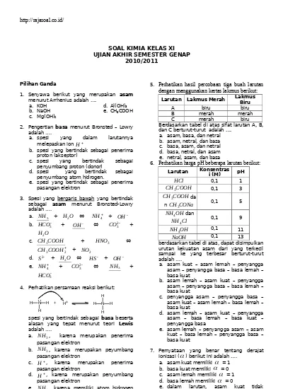 7 Contoh Soal UAS Kimia Kelas 11 Semester 1 K13 yang Terbukti Bikin Nilai Naik Drastis