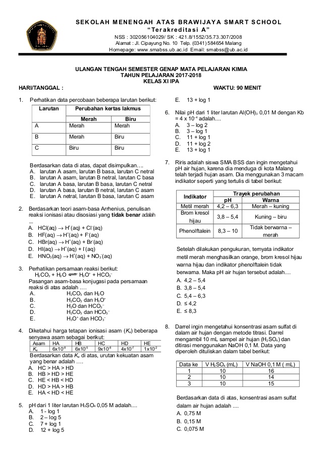7 Contoh Soal UAS Kimia Kelas XI Semester 1 Jarang Diketahui dan Wajib Dipelajari Sekarang