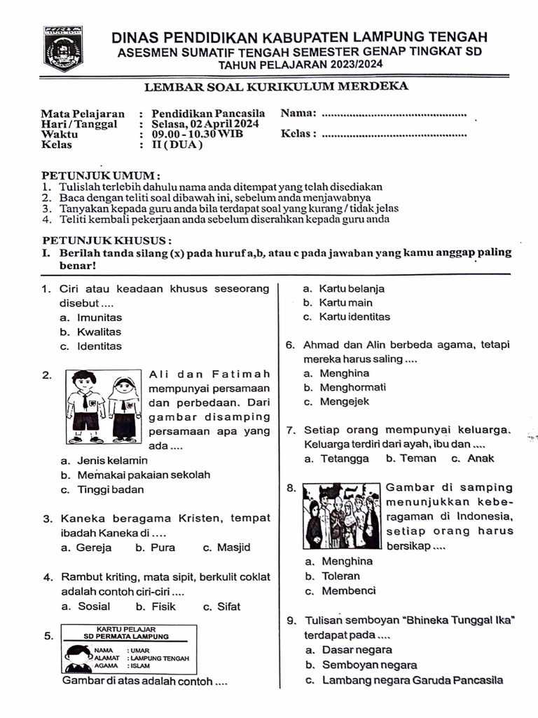 7 Contoh Soal tentang Pancasila Kelas 2 SD Bikin Anak Paham Nilai Nasional Secara Mudah