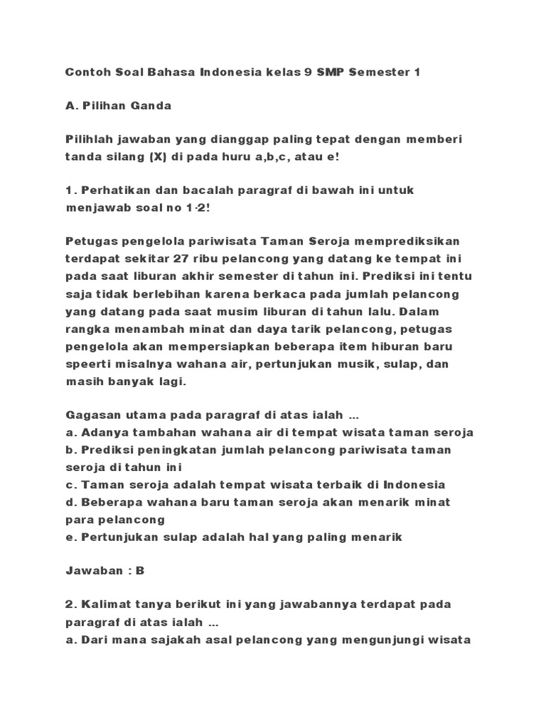 7 Rahasia Contoh Soal UAS KTSP Bahasa Indonesia Kelas 9 Semester 1 yang Wajib Kuasai