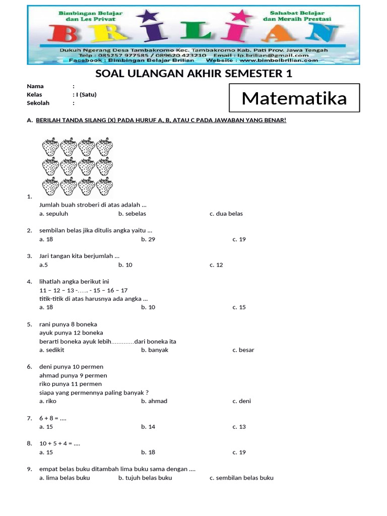 7 Rahasia Contoh Soal UAS Matematika Kelas 1 SMP Semester 1 Wajib Diketahui Sekarang!