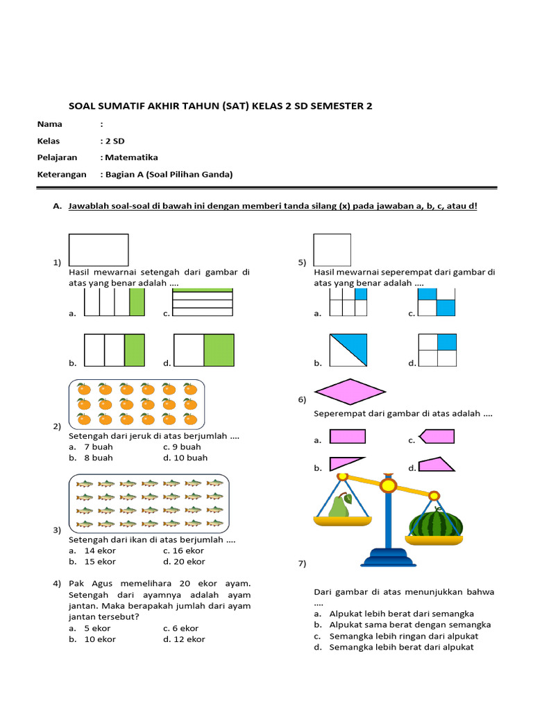 Soal Matematika Kelas 2 SD Semester 2 PDF Soal Matematika Kelas 2 SD Semester 2 PDF