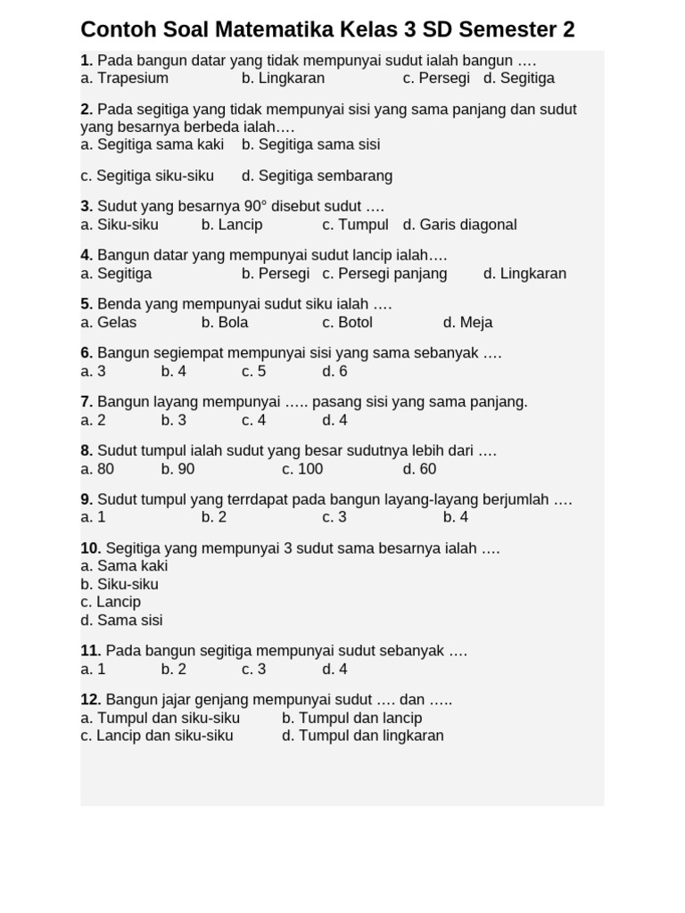 7 contoh soal tengah smster 2 kelas 3 matematika ktsp yang terbukti Bikin Anak Lulus Cepat
