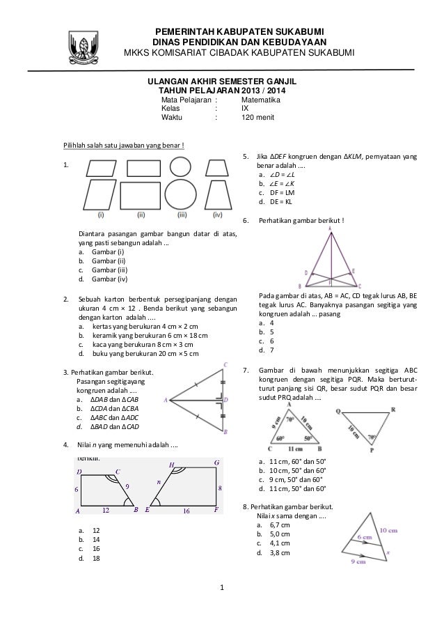 Soal matematika kelas 9