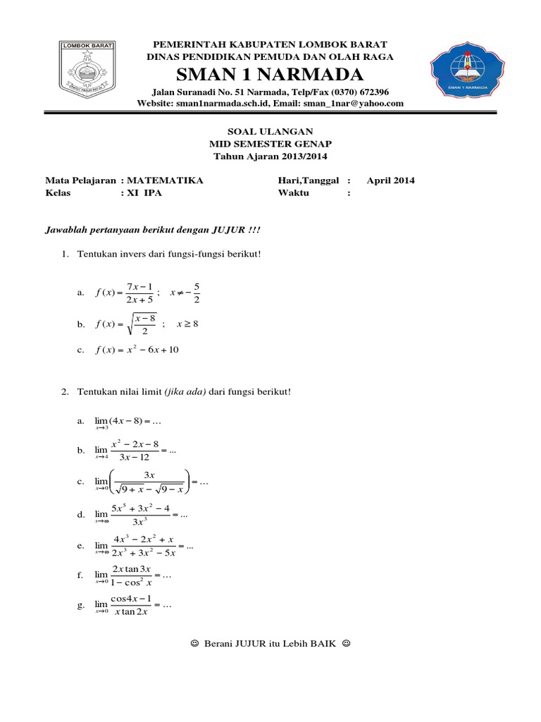Contoh Soal Matematika Kelas XI Semester 2 yang Wajib Kamu Kuasai Sebelum Terlambat Belajar