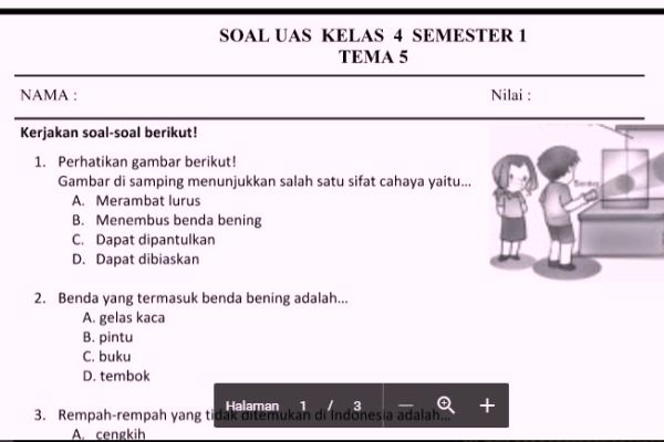 Soal Latihan UAS Semester 1 Kelas 4 Kurikulum 2013 - Soal Siap Soal Latihan UAS Semester 1 Kelas 4 Kurikulum 2013 - Soal Siap