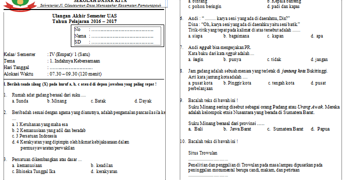 Jangan Salah Pilih Bahan Belajar, Ini Contoh Soal UAS Kelas 4 Kurikulum 2013 yang Sering Muncul