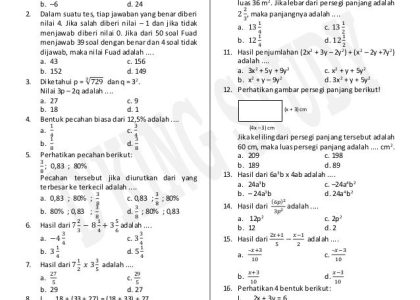 Jangan Sampai Salah Pilih Latihan, Ini Contoh Soal Matematika Kelas 7 Semester 2 dan Kunci Jawaban yang Sering Muncul