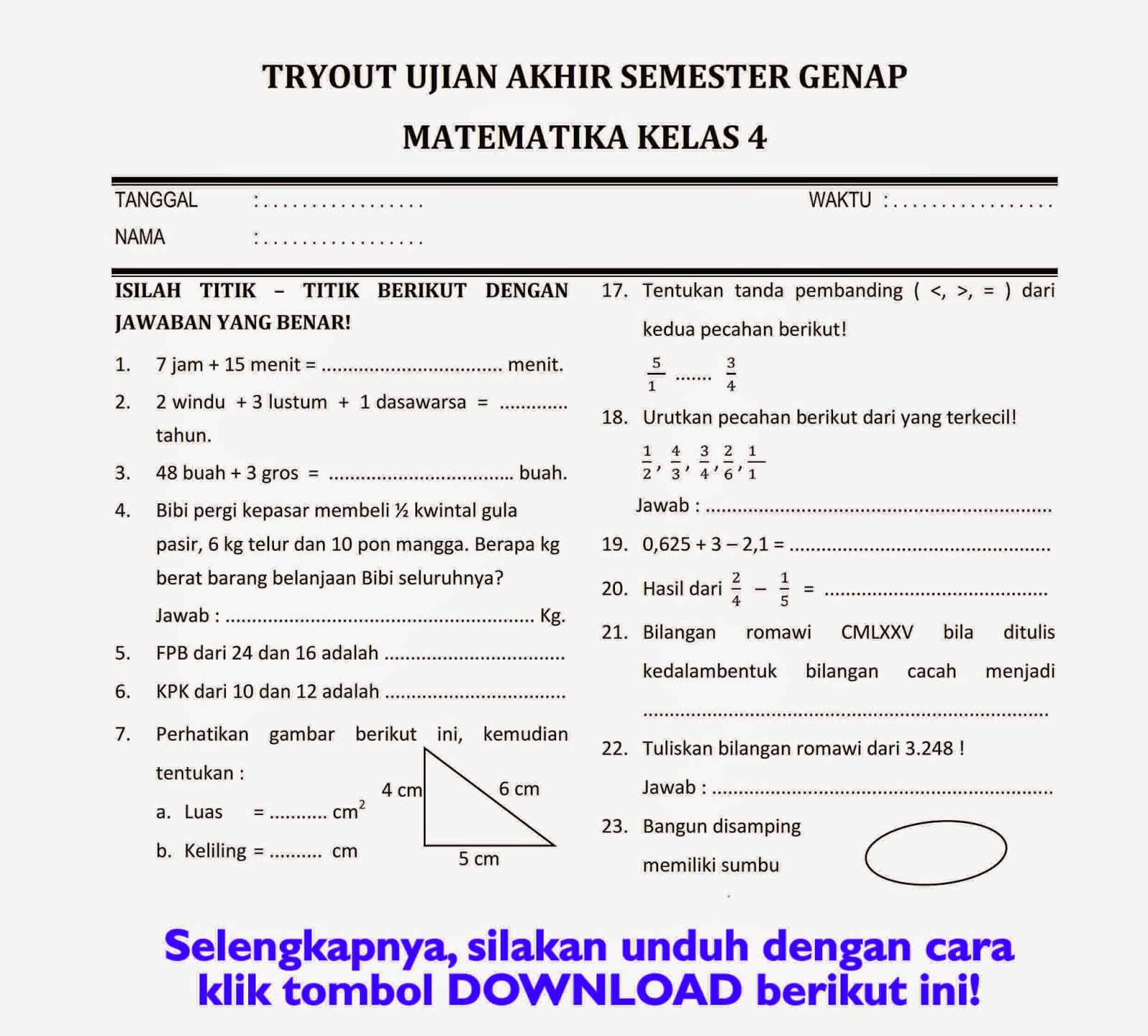 Terbukti 5 Cara Cepat Download Soal Matematika UKK Kelas 4 Semester 2 Kurikulum 2013
