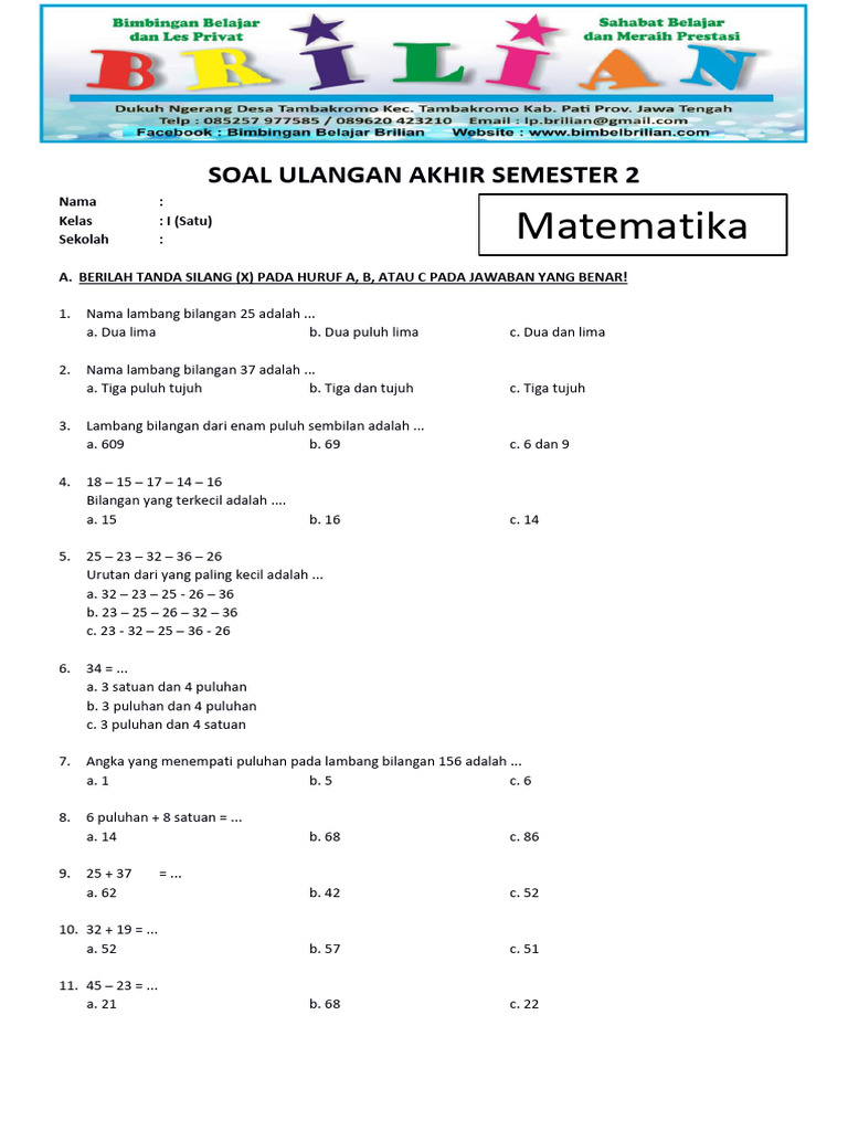 Terbukti 7 Cara contoh soal uas matematika kelas 1 sd semester 2 dengan Segitiga Kaki