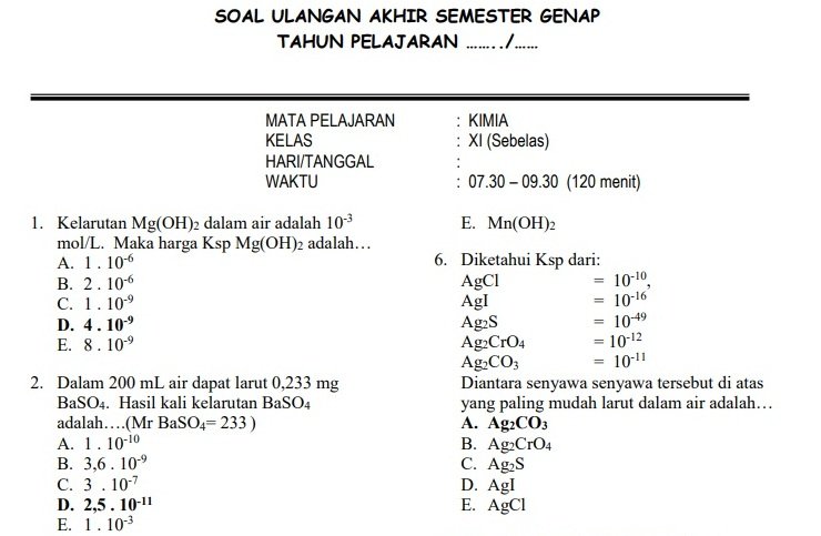 Ternyata Ini Dia Contoh Soal UAS Kimia Kelas 10 Semester 1 Beserta Jawabannya yang Sering Muncul