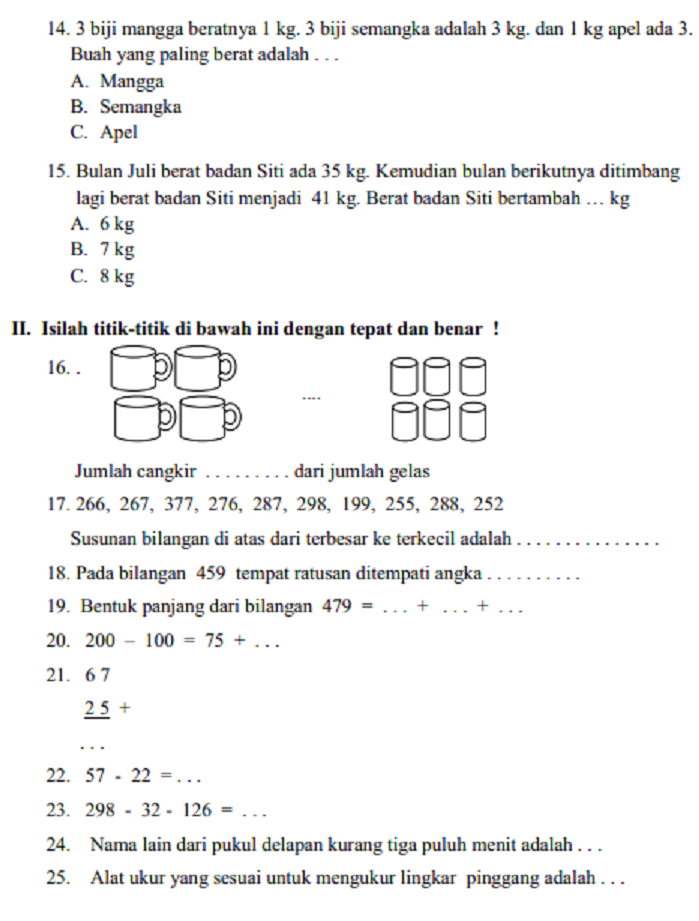Asah Kemampuan Matematika Anak Contoh Soal Kelas 3 Semester 2 Lengkap Asah Kemampuan Matematika Anak Contoh Soal Kelas 3 Semester 2 Lengkap