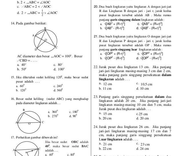 contoh soal matematika kelas 8 semester 2 tentang lingkaran