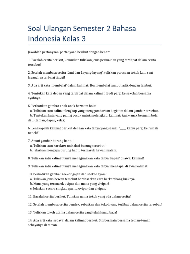 Rahasia Cepat Jawab Soal Bahasa Indonesia Kelas 3 Semester 2 Bab 1 Terbukti Ampuh