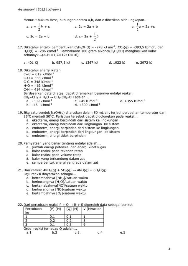 Rahasia Nilai Sempurna dengan Contoh Soal UAS Kimia Kelas XI Semester 1 Kurikulum 2013