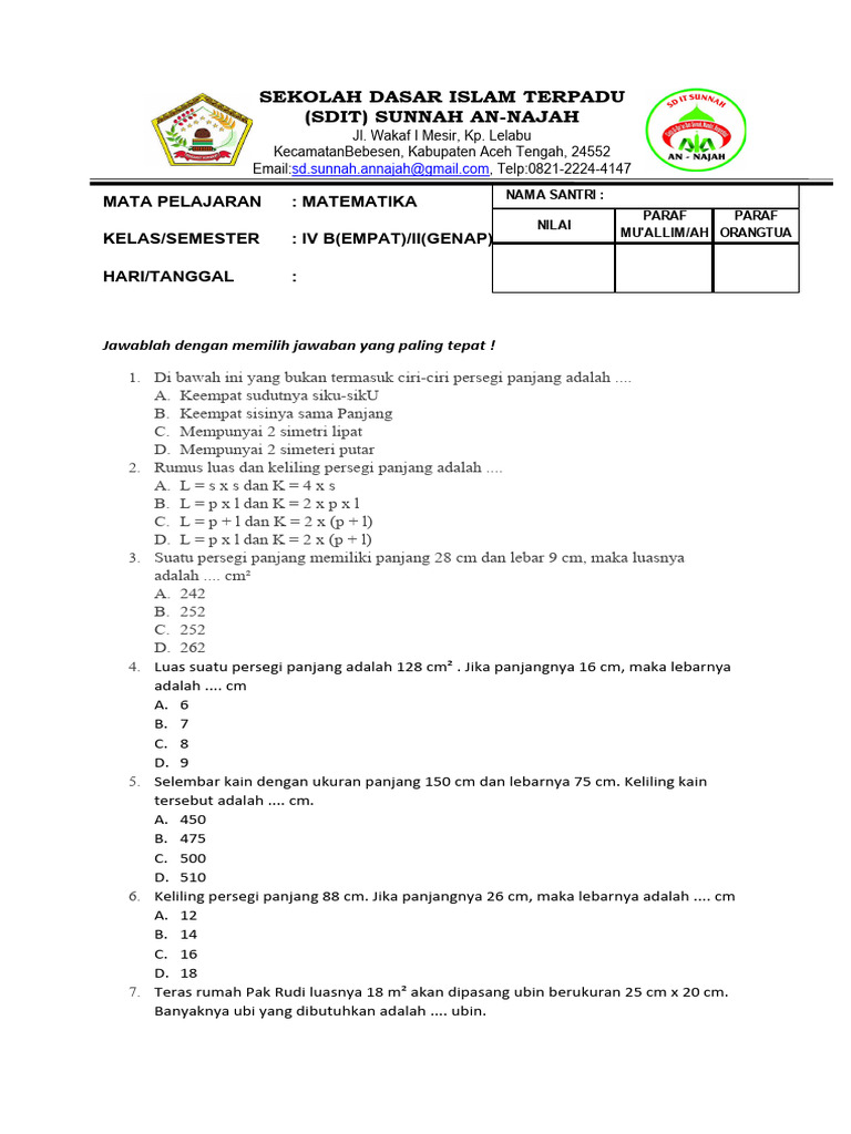Wajib Tahu! Link Download Soal Matematika UTS Kelas 4 Terbaru Agar Nilai Melejit
