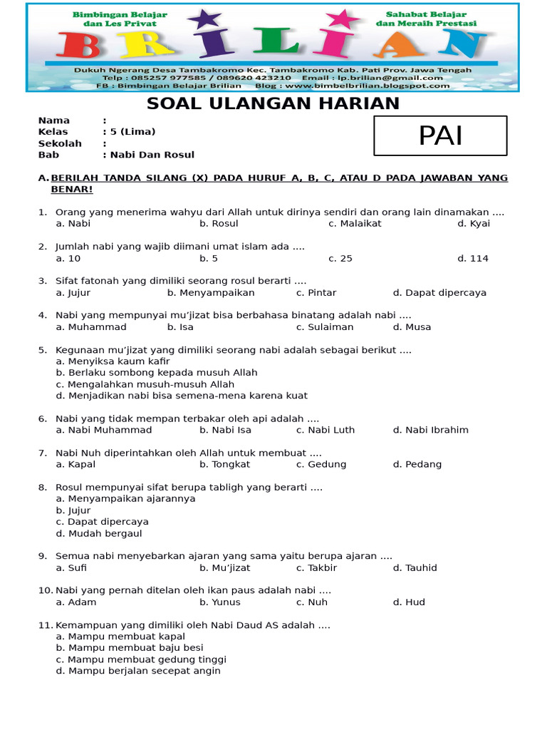 Wajib Tahu Link Download Soal PAI Kelas 4 SD Semester 2 Kurikulum 2013 Terbaru