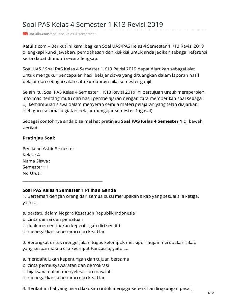 Wajib Tahu! Link Download Soal PAS 1 Kelas 4 K13 dan Kunci Jawaban Terlengkap Wajib Tahu! Link Download Soal PAS 1 Kelas 4 K13 dan Kunci Jawaban Terlengkap